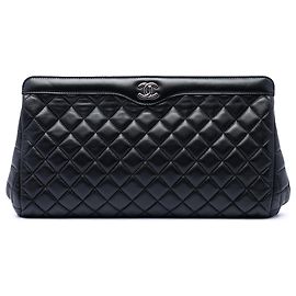 Chanel Black CC Quilted Lambskin Frame Clutch