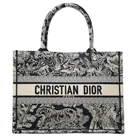 Dioriviera Book Tote aus blauem besticktem Canvas, Größe Medium