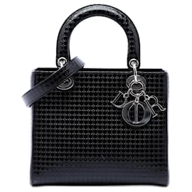 Dior Black Medium Metallic Patent Microcannage Lady Dior