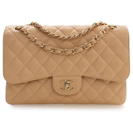 Chanel Beige Jumbo Classic Caviar Double Flap