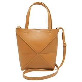 LOEWE Borsa Tote Pieghevole Puzzle Mini in pelle di vitello lucida marrone - Loewe