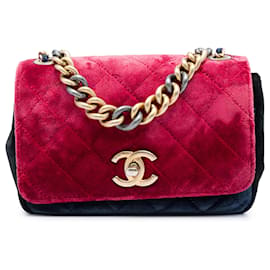 Chanel Red Paris Cosmopolite Small Tricolor Quilted Velvet Private Affair Camellia Flap