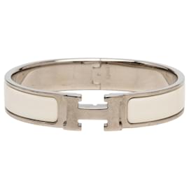 Hermès White Narrow Enamel Clic H Bracelet PM