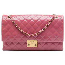 Chanel Pink Quilted Crinkled Patent Pagoda Accordion Flap
