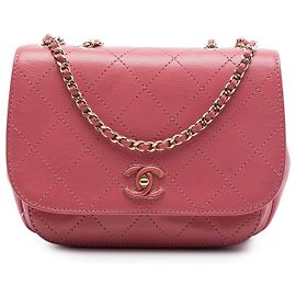 Chanel Pink Small Stitched Calfskin Covered CC Flap
