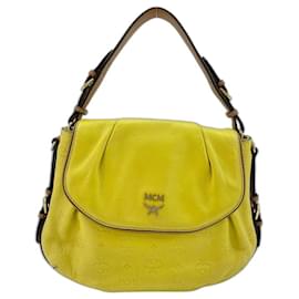 Borsa a tracolla in pelle gialla MCM