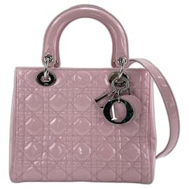 Bolsa de mão 2-Way Christian Dior Lady Medium em Enamel Pink