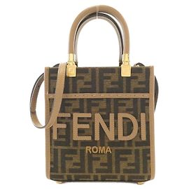 Bolsa Tote Fendi Sunshine Shopper Small em lona e couro de bezerro