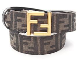 Ceinture réversible en cuir et toile avec logo FF Fendi