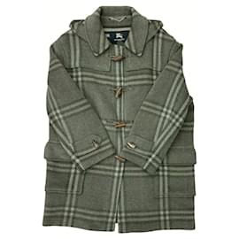 Abrigo Burberry Nova Check de lana y cuero verde caqui