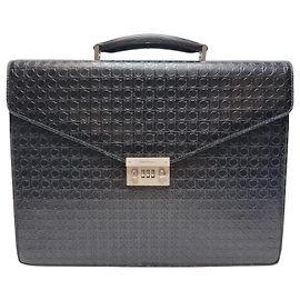 Salvatore Ferragamo Valigetta in Pelle con Logo Gancini in Rilievo Nera (Borsa Documenti Unisex, Articolo Raro)