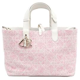 Borsa Tote in Tweed Rosa Medio e Cannage Bianco a Spalla - Dior