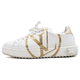 Louis Vuitton Timeout Damen Sneaker aus weißem Leder mit goldenem Kreis-Logo