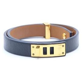 Pulseira de couro para mulher com fivela mini cão em ouro - Hermès