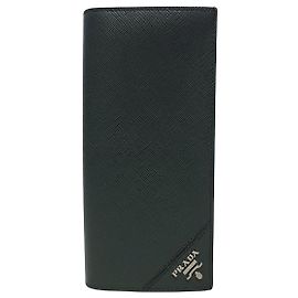 Prada Emerald Green Metal Logo Saffiano Leather Long Wallet