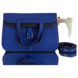 Hermès Borsa Halzan Verso Clemence Gold Hardware Blue Nappa