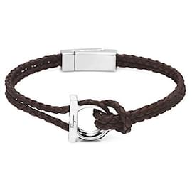 Salvatore Ferragamo Bracciale Large Double Braid in pelle marrone doppia