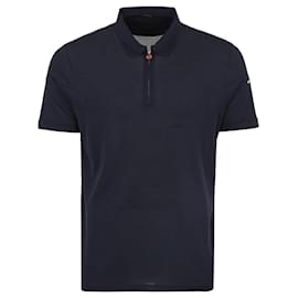 Kurzärmeliges T-Shirt in Navy Blau mit Polo-Reißverschlusskragen und besticktem Logo - Kiton