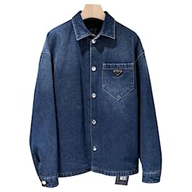 Prada Giacca camicia in denim con logo a triangolo Navy
