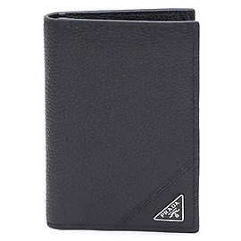 Prada Vitello Micro Grain Triangle Logo Card Holder Wallet