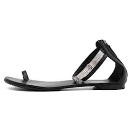 Sandali flat in pelle nera con decorazioni in cristalli e perle - Giuseppe Zanotti