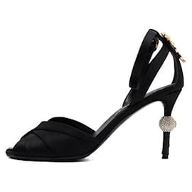 Sandali open toe con listini intrecciati e decorazione in cristallo, Raso nero - Chanel