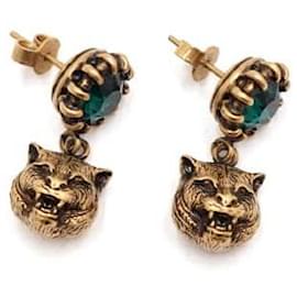 Gucci Orecchini a goccia tigre in cristallo verde e oro