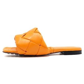 Bottega Veneta Orange Intrecciato Lambskin Flat Women's Sandals