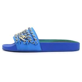 Chanel Sandalo Ciabatta da Donna Blue Tropiconique Gold Chain