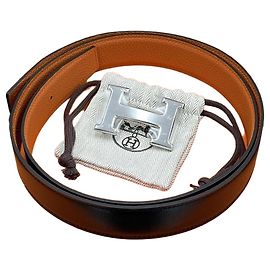 Hermès Reversible Belt Black/Orange Silver Shiny