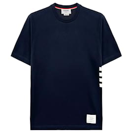 Thom Browne Kurzarm-T-Shirt mit Seitenarmband Navy