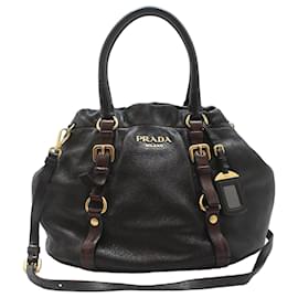 Prada Borsa a tracolla in pelle nera con logo dorato