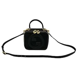 Gucci Borsa Blondie con manico superiore rotondo in pelle nera con manici intrecciati