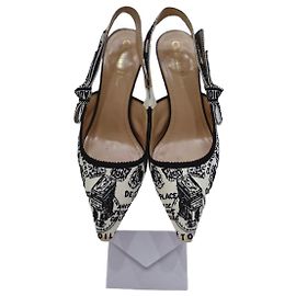 Dior Décolleté slingback bianchi e neri ricamati con tacco medio