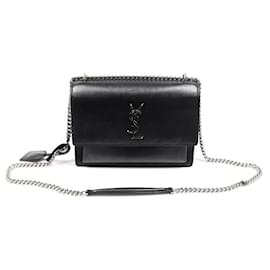 Borsa a tracolla Sunset Medium in pelle di vitello nera con catena argentata - Saint Laurent