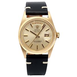 Rolex Orologio Vintage Day-Date da Uomo in Oro con Quadrante Glitterato e Pelle