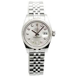 Rolex Datejust Damenuhr aus Stahl mit originalen Zehn-Punkt-Diamanten