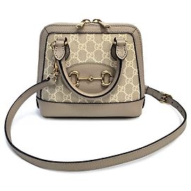 Gucci Mini bolso de mano con bandouliera Horsebit GG Supreme Beige