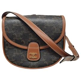 Mini borsa a tracolla Versace in tela Triomphe e pelle di vitello Tan - Céline