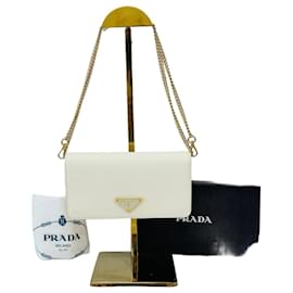 Borsa a tracolla con catena in Vitello Saffiano Bianco - Prada