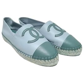 Chanel Espadrilles slip-on in pelle di agnello bicolore blu e verde scuro
