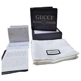 Gucci Portafoglio in pelle con logo a strisce per uomo Nero [OS]