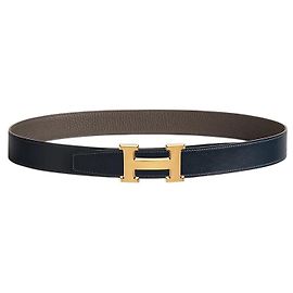 Hermès Reversible Leather Belt with Gold Buckle for Men Bleu Marine