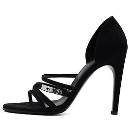 Hermès Lipstick Sandals Caliber Buckle Black Suede Goat Skin Damenschuhe
