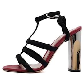 Alexander Mcqueen Sandali con tacco da donna in scamosciato nero e argento