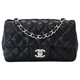 Borsa a Spalla Classic Lambskin New Mini Silver Leather Nera - Chanel