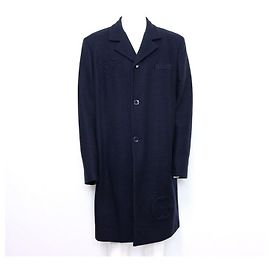 Louis Vuitton Einreihiger langer Herrenmantel aus Kaschmir-Woll-Mischung Season Navy Monogram Flower