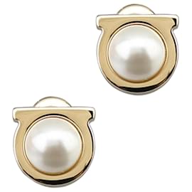 Salvatore Ferragamo Orecchini Gancini Pearl Gold