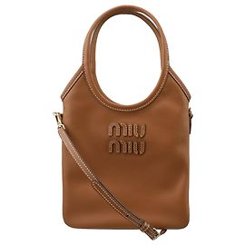 Miu Miu Mini borsa tote in pelle Ivy Cognac stamp