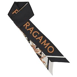 Salvatore Ferragamo Foulard bandeau in seta con stampa Gaia Avorio Nero